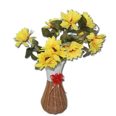 "Artificial Flower bunch in a Cane Vase  code - 02 - Click here to View more details about this Product